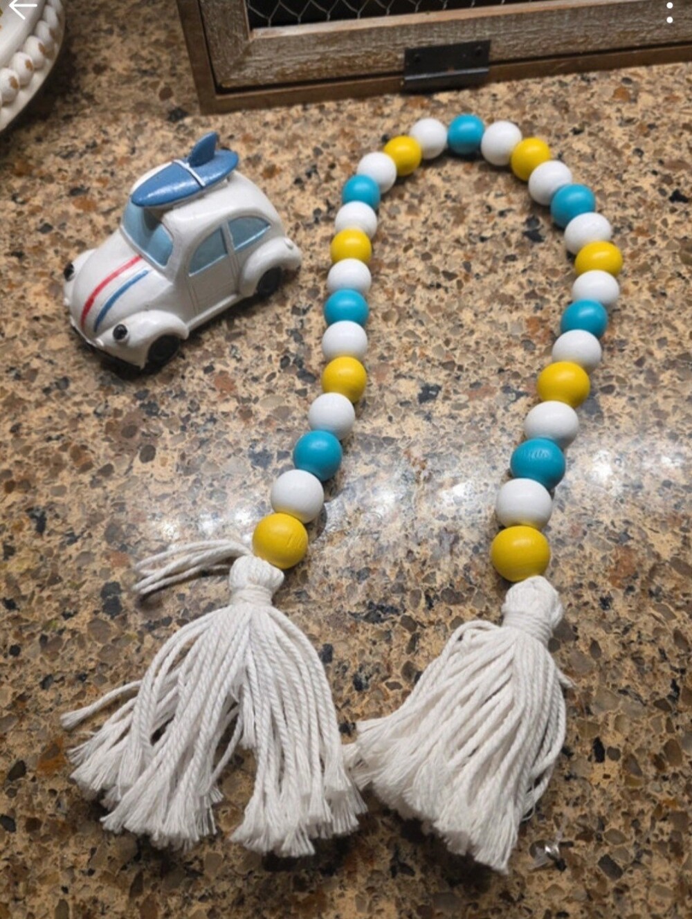 Yellow, Teal & White Decorative Bead Garland & Truck